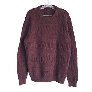 J. Crew Re-Imagined Womens Sweater Size XXL Guernsey Stitch Burgundy 100% Cotton
